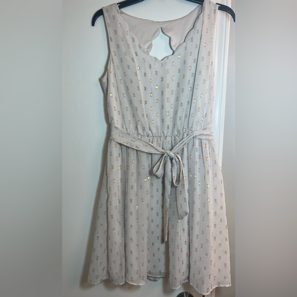 IN San Francisco Crème mini dress with gold flecks. Size M